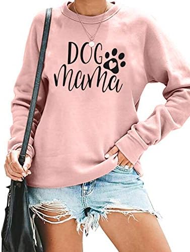ALLTB Dog Mom Sweatshirt Women Dog Mama Shirt Pullover Cute Dog Sweater Long Sleeve Letter Print Tshirt Tops (Pink, Medium)
