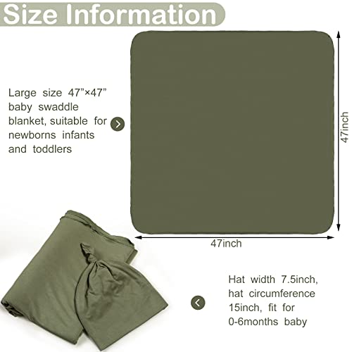 Jagely 2 Pack Baby Newborn Swaddle Blanket And Hat Set Large Stretchy Blankets With Soft Receiving For Boy Girl Essentials, Blue, Army Green, Hat: Approx. 38 Cm/ 15 Inches In Circumference #TOP1