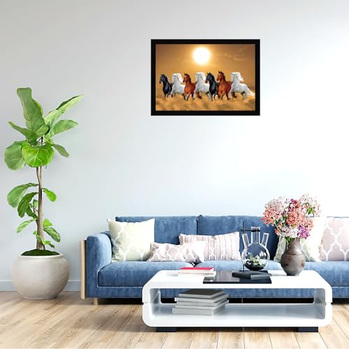 Image of Indianara Vastu Running Seven Horse Painting With Frame 20 Inches X 14 Inches (Style 6)