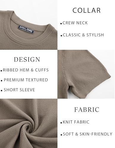 PJ PAUL JONES Men's Crewneck Shirt Fashion Textured T-Shirts Solid Short Sleeve Pullover Shirts Camel - Image 5