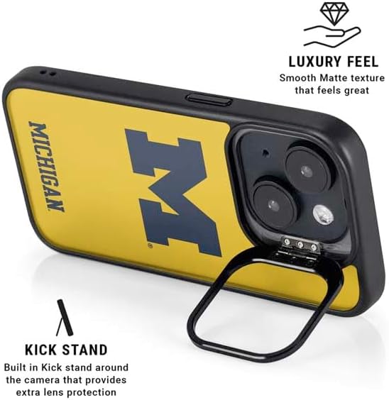 Skinit Kickstand Phone Case Compatible with iPhone 15 - Officially Licensed University of Michigan M Logo Yellow Design