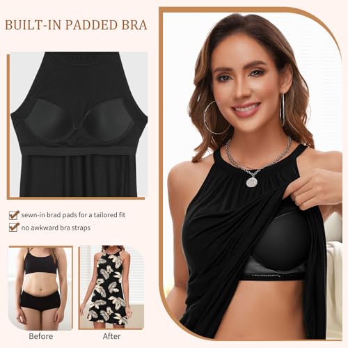 JOYSHAPER Built in Bra Summer Dress Casual Beach Sundress Flowy Halter Dress3