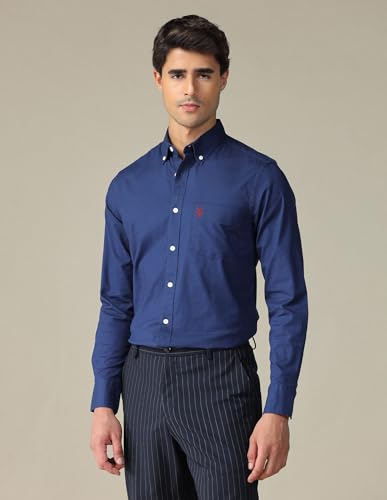 Image of U.S. Polo ASSN. Solid Tailored Fit Cotton Shirts for Men - 100% Cotton, Full Sleeve Mens Casual Shirts