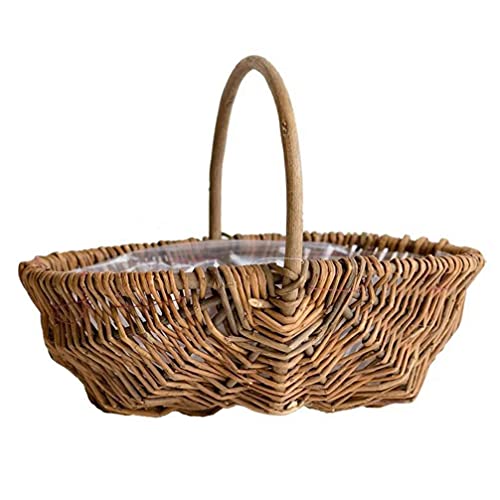 Angoily Handwoven Cesta de Flores Com Alça Tecidos À Mão Cesta de Vime Do Piquenique Com Inserção de