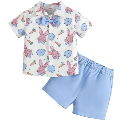 Momkonzz Toddler Baby Boys Easter Outfits Little Boys Rabbit Short Sleeve Shirt and Shorts Clothes Set 2Pcs Clothing 2-3 Years