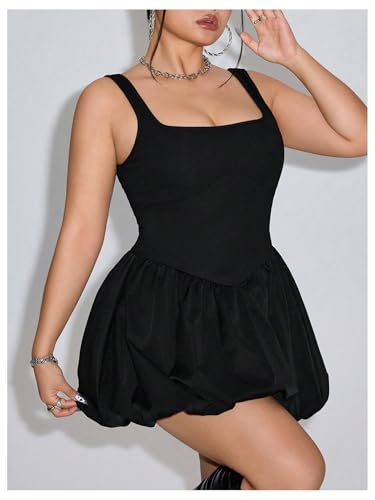 SOLY HUX Women's Plus Size Square Neck Sleeveless A Line Bubble Dress Y2k Mini Dresses3