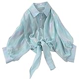 Camisas de gasa con botones y solapa para mujer, para el trabajo, oficina, negocios, casual, blusa con lazo en la cintura, camisa elegante para mujer, blusa de gasa estilo coreano