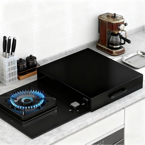 Gas Hob Cover, Gas Hob Covers for 4 Burner Cookers Burner Caps for Electric, Stove Top, Kitchen, Small Homes, Countertops(Black,L13.78xW17.72xH2.76IN)