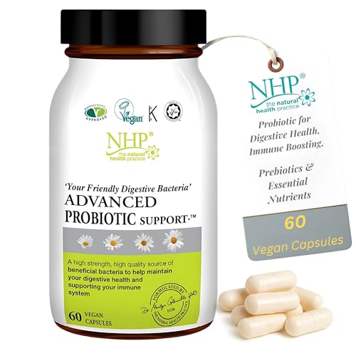 NHP Advanced Probiotic – High-Strength Gut Health & Immune Support Supplement | 22 Billion CFU with Lactobacillus & Bifidobacteria, Gamma Oryzanol & Prebiotics | Vegan, Gluten-Free, 60 Capsules