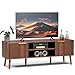 LCRBOL TV Stand for Living Room, Mid Century Modern Entertainment Center for 55/60 inch TVs, TV Console with Fluted Door Cabinets and Open Shelves, for Bedroom, Walnut