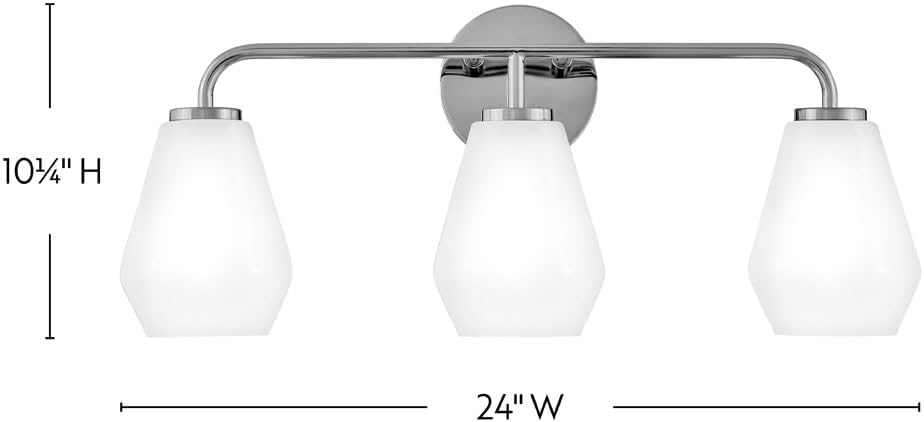 Lark Gio Three-Light Bath Vanity Fixture, Mount Up or Down, Cased Opal Geometric Shades, Chrome