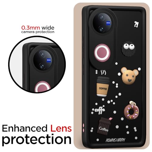 Image of Pikkme Back Cover for iQOO Z10R 5G / Vivo V50 5G / V50e 5G / Vivo T4R 5G | Cute Fun Cartoon 3D Bear Silicone Full Body Protection Bumper Cover (Black)