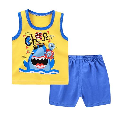 Image of Toddler Boys 4 PCs Tank Top and Shorts Set Summer Sleeveless Cotton Outfit