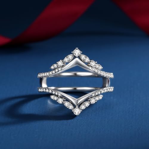 Moissanite Ring Enhancer for Engagement Rings Curved Ring Enhancer for Wedding Bands S925 Sterling Silver 18K White Gold Plated Rings for Wife Women Her3