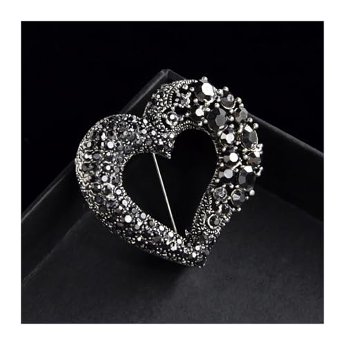 VNNHGB Women Brooch Pins Retro Style Elegant Black Color Rhinestone Lovely Heart Brooch Business Suit Pin For Women And Men For Women Girls