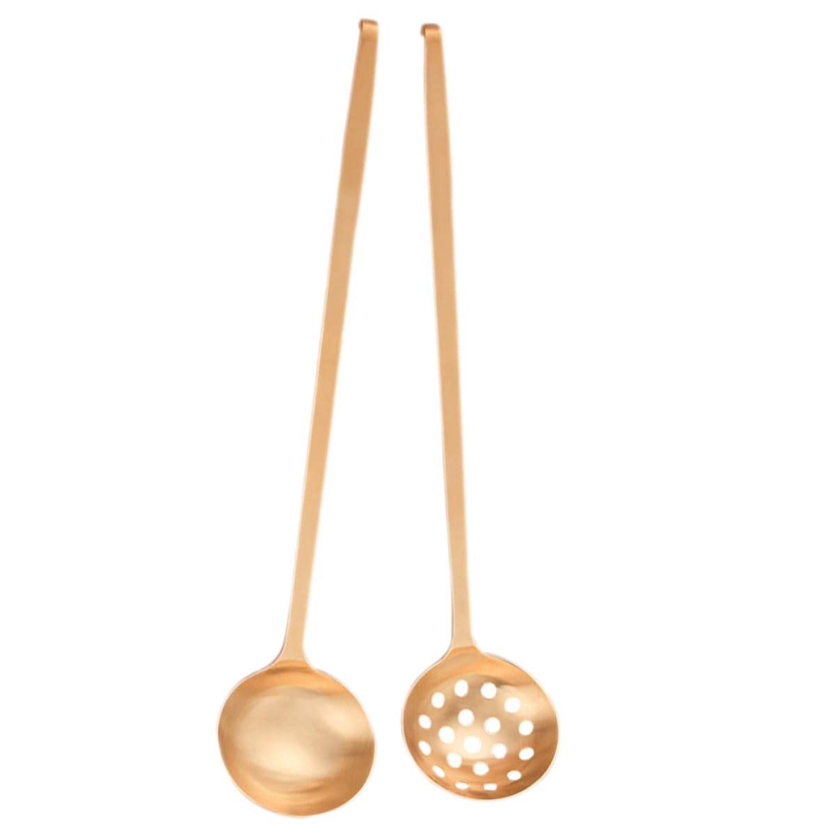 Set di Cucchiai da Zuppa a Manico lungo 2 Pezzi in Ottone | Finitura Oro, Uso da Banchetto, per Servire e Dividere Pietanze, Presa Confortevole