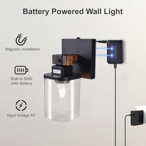 Floresita Battery Operated Wall Sconce 2-Pack Farmhouse Battery Wall Sconces Set of Two Rechargeable Lamp, Wireless Cordless Light for Bedroom — view 2