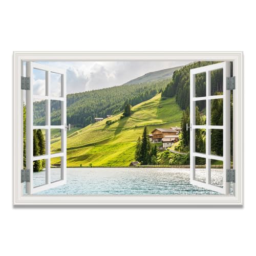 Cuadro lienzo efecto ventana decorativo de montañas nevadas en formato 20x30cm