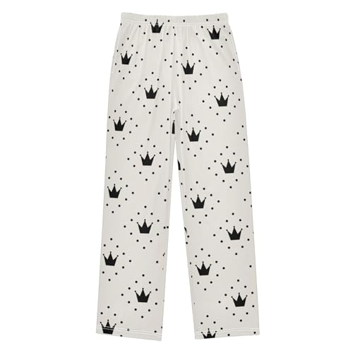 Boys' Pants Retro Black Crowns Dots White Long Bottoms Jogger Pants Elastic Waist Trousers with Pockets S-XL