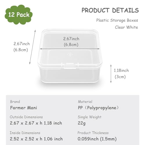 Image of 12 Pack Clear Square Plastic Beads Storage Containers Box (2.67 x 2.67 x 1.18 Inch), Square Bead Organizers for Small items, Crafts, Beads, Coins, Jewelry and Business Cards