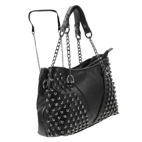 Paquet à main clouté en pu noir chaîne rivetée et grand sac à bandoulière femme