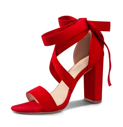 Image of Strappy Heels for Women Chunky Heels High Heeled Sandals with Lace Up Fahsion Casual Nude Block Heel Sandals