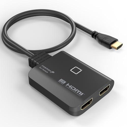 Fosmon 8K 2x1 HDMI Switch with 1.8FT HDMI 2.1 Cable Hub, Support 8K@60Hz 4K@120Hz HDCP 2.3 HDR10+ High Speed 48Gbps Auto-Switching 2 in 1 Out HDMI Switcher Splitter Compatible with PS5, Xbox, Apple TV