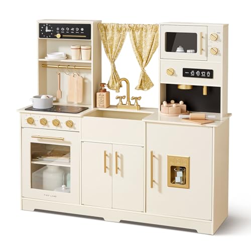Image of Tiny Land New Modern Wooden Play Kitchen & Wooden Play Food Sets for Kids