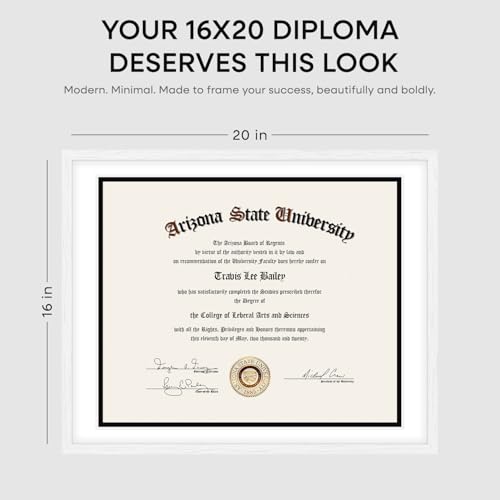 Image of Homeforia 16x20 Diploma White Frame, High End Oak 16 x 20 Certificate Wood Frames with Mat 14 by 17 inch, 20x16 Document Frame Matted to 14x17, Wooden Degree Frames, Tempered Glass, Wall Kit, Set of 3