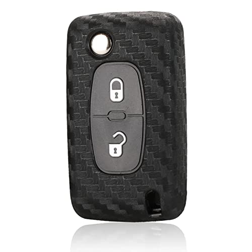 Berfea Silicone Key Fob Case Cover compatible with Peugeot 107 206 207 208 306 307 308 407 408 508 RCZ compatible with Citroen C2 C3 C4 C5 Remote Key (2 Button)