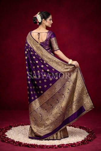 Image of Women's Soft Silk Style Jacquard Saree with Rich Zari Woven Border & Pallu | 5.6 Mtr Saree with 0.8 Mtr Unstitched Blouse