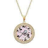 Women's Silver-throated Tit on Dogwood Diamond Necklace Round Pendant Necklace 19.7 Inch Adjustable Chain Memorial Necklaces for Friendship Couple Everyday Wear Jewelry Gift for Girlfriend Wife Mom