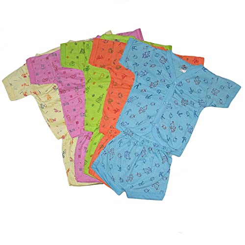 Peerless New Born Baby Clothes Dress Set Combo Pack of 5 Pure Cotton Knot Jhabla Suitable for 0-3 6-12 Months Boy and Girl