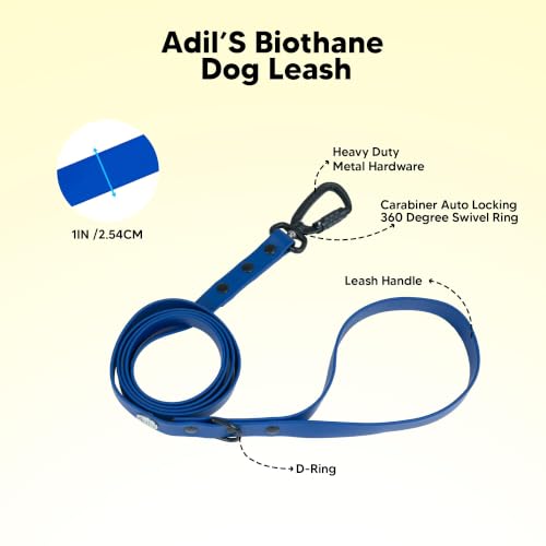 Image of Adil's Biothane Waterproof Dog Collar, Dog Leash & Collar Leash Combo | Heavy Duty TPU Coated Webbing | Adjustable Quick Release Buckle | Odour Resistant (Blue, M-18, Leash Only)