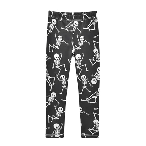 ALAZA Girls' Leggings Children's Yoga Pants Skinny Printed Dance Skull Skeleton on Black Comfortable 4T