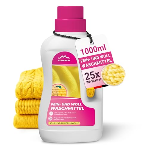 ALPENWERT Wollwaschmittel 1L - Spezialwaschmittel für Wolle & Feinwäsche - Schonende Reinigung für Merinowolle Kaschmir & Strick - erhält Fasern weich schützt Form & Farbe