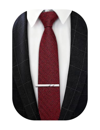 Image of Barry.Wang Skinny Ties for Men Wool Blend Herringbone Necktie with Tie Clip | Tie and Tie Clip Set, Cashmere Wool Stripe, 2.76 x 63 Inches, Extra Long Slim, Wedding Work Party Classic