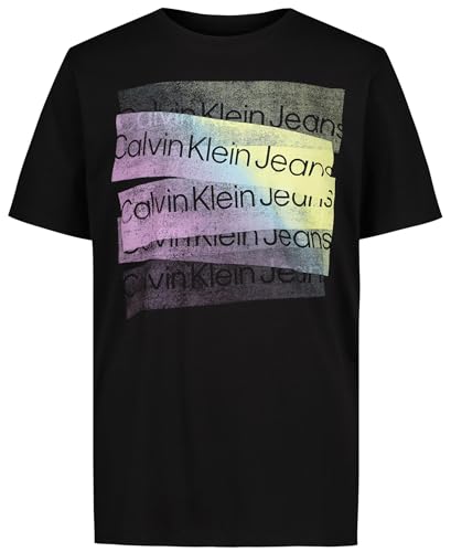 Calvin Klein Boys' Short Sleeve Graphic Crew Neck T-Shirt, Comfortable, Relaxed Fit, Stamped Black, 18-20
