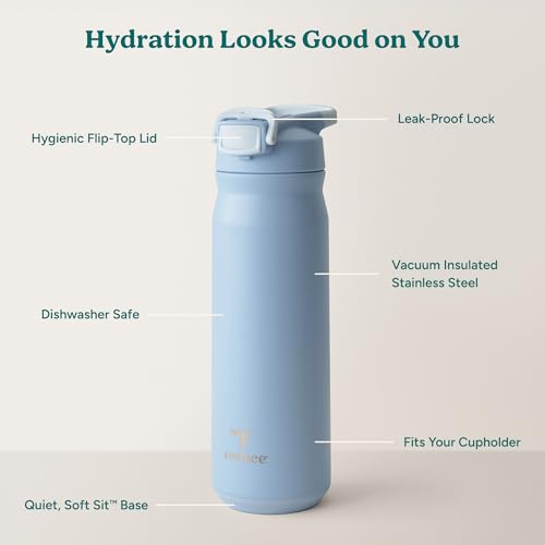 Image of REDUCE 24 oz Hydrate Pro Stainless Steel Insulated Water Bottle - Flip Top Leak-Proof Lid, Dishwasher Safe, BPA-Free, Dual Wall Vacuum, Keeps Drinks Cold for 48 Hrs, Cup Holder Friendly - Glacier