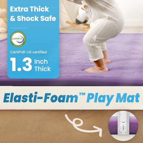 Image of 1.3 inch Thick Baby Play Mat for Floor Playpen, 50x50 Foam Tummy Time Mat, Padded Support Soft Plush Nursery Rug for Infant Kids Toddler Crawling Kick Activity (Lavender)