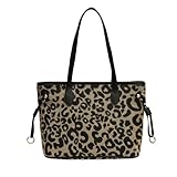 Winatehr Leopard Print Tote Bag, Cheetah Print Purse for Women, Medium Tote Handbags Leopard Bag with Zipper, Vintage Everyday Casual Purses for Women, Trendy Y2k Fashion Animal Print