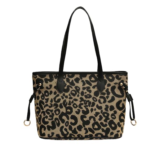 Winatehr Leopard Print Tote Bag, Cheetah Print Purse for Women, Medium Tote Handbags Leopard Bag with Zipper, Vintage Everyday Casual Purses for Women, Trendy Y2k Fashion Animal Print