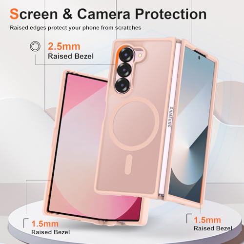 ORETECH Magnetic Case Compatible with Samsung Galaxy Z Fold 6 Case, Translucent Back Non-Slip Hard PC Shockproof Bumper Protective Phone Case Cover for Samsung Z Fold 6 - Light Pink by ORETECH - Image 3