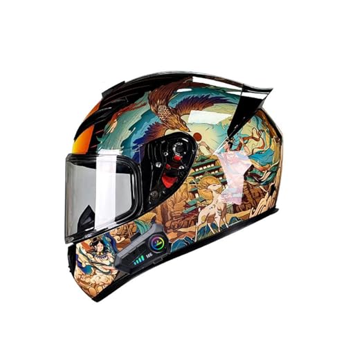 Men Women Motorcycle Motocross Bluetooth Helmet with Dual Speakers and Microphone DOT Approved Locomotive Off Road Helmets for Mountain Downhill Scooter Moped Cruiser Dirt Bike Go-Kart(L2,XX-Large)