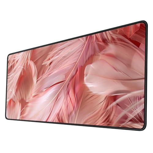 Gaming Tapis de Souris XXL 1200x400x3mm Tapis Souris Plume Rose Tapis de Souris Gaming Accessoire avec Base en Caoutchouc Antidérapant Surface, Imperméable Tapis Bureau, Decoration Chambre Home
