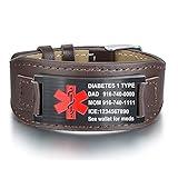 MPRAINBOW Custom Personalized Medical Alert ID Bracelet for Men, Adjustable Genuine Leather,Blood Th