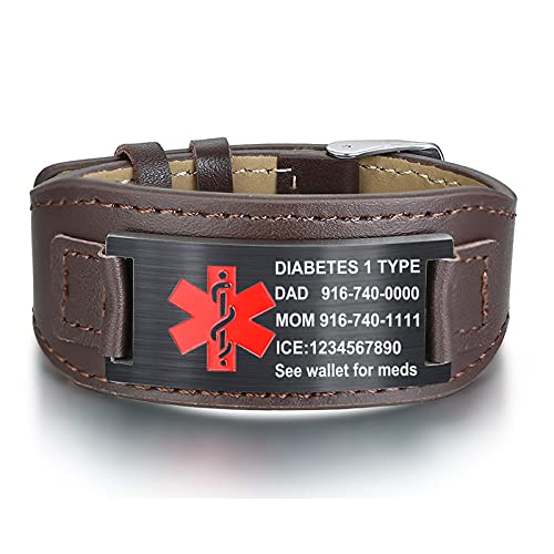 Mprainbow Custom Personalized Medical Alert Id Bracelet For Men, Adjustable Genuine Leather,Blood Thinner #TOP30