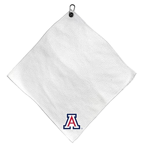 Team Golf NCAA Arizona Microfiber Towel - 15" X 15" (White) with Carabiner Clip, Premium Microfiber with Deep Waffle Pockets - Superior Water Absorption and Quick Dry Golf Cleaning Towel