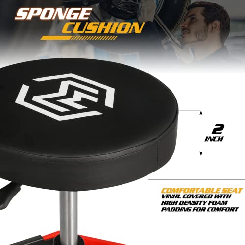 Magshion Garage Rolling Stool With 4 Caster Wheels 300 Lbs Capacity Pneumatic Rolling Stools For Workshop, Adjustable-Height Creeper Seat With Tool Trays (Red) #TOP3