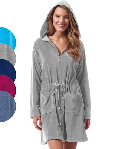 Morgenstern Albornoz de mujer con cremallera capucha de rizo ligero corto, gris, L